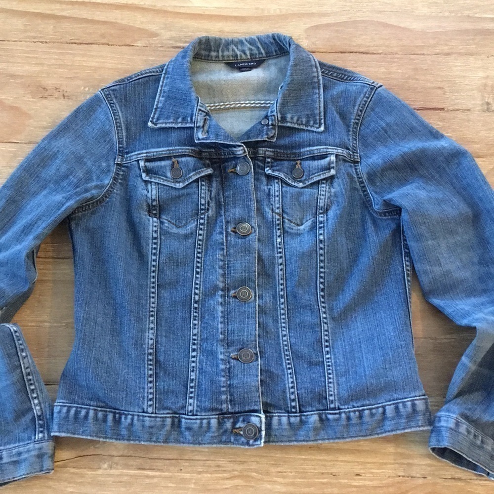 Lands End Jean Jacket Trucker Distressed Small